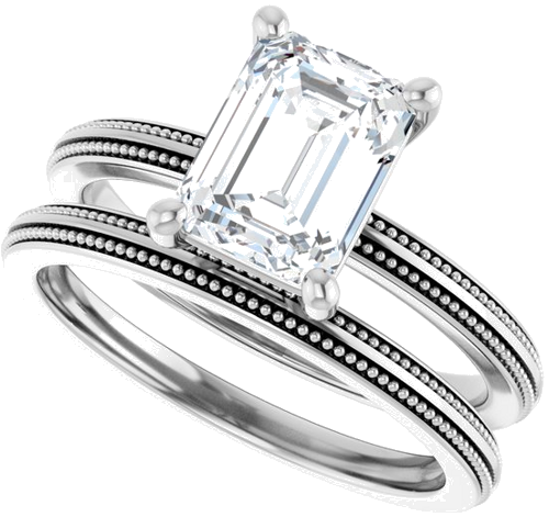 Sužadėtuvių Žiedas „Solitaire Milgrain“ 14k white gold Emerald 8mm x 6mm (10)