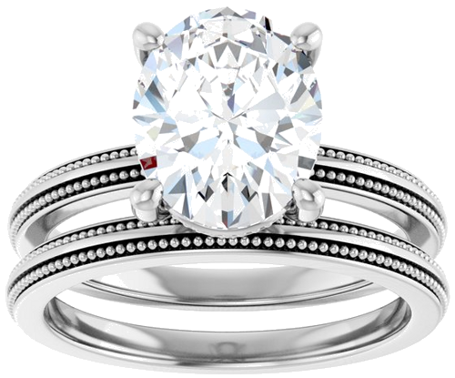 Sužadėtuvių Žiedas „Solitaire Milgrain“ 14k white gold Oval 10mm x 8mm (8)