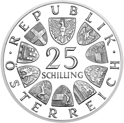 25 šiliņi Lukass fon Hildebrands 1968 Austrija sudraba monēta (2)