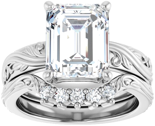 Sužadėtuvių Žiedas „Solitaire Sculptural“ 14k white gold Emerald 10mm x 8mm (8)