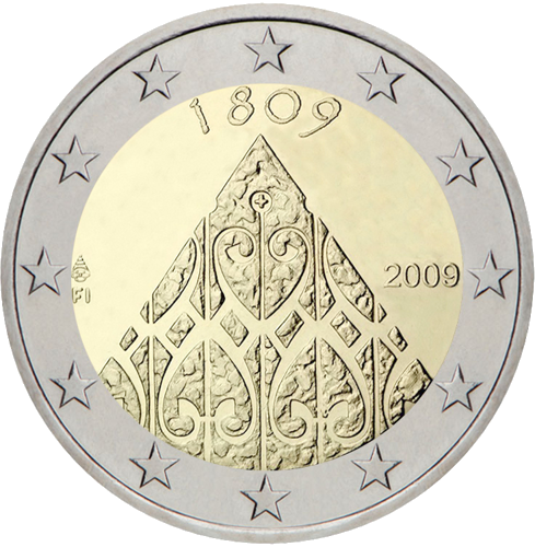 2009 Suomija Porvo parlamentas 2 eurų moneta (1)