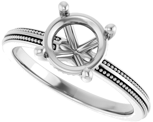 Sužadėtuvių Žiedas „Solitaire Milgrain“ 14k white gold Round 7.4mm (5)