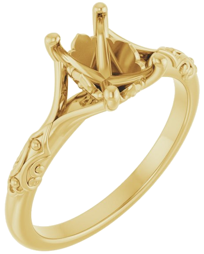 Sužadėtuvių Žiedas „Solitaire Split Shank“ 585 Geltonojo Aukso Emerald 7mm x 5mm (1)