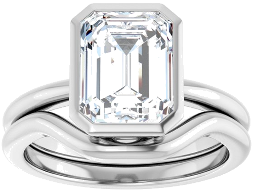 Sužadėtuvių Žiedas „Bezel-Set“ 10k white gold Emerald 9mm x 7mm (8)