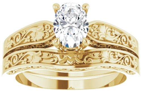 Sužadėtuvių Žiedas „Solitaire Floral“ 14k yellow gold Oval 7mm x 5mm (8)