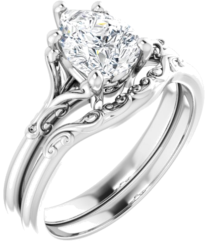 14K White 8x6 mm Pear Solitaire Engagement Ring Mounting (6)