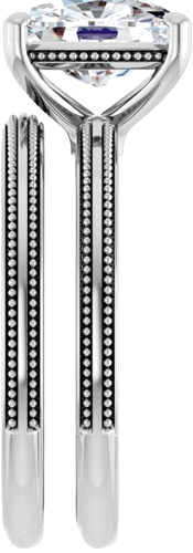 Sužadėtuvių Žiedas „Solitaire Milgrain“ 14k white gold Elongated Cushion 9mm x 7mm (9)