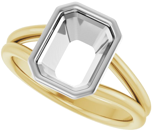 18K Yellow   White 9x7 mm Emerald Engagement Ring Mounting (5)