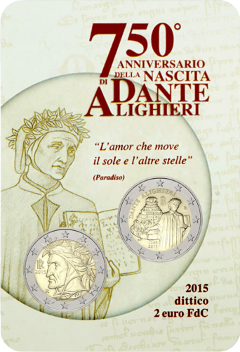 2015 Italija Dante Aligheri 2 eurų BU monetų rinkinys (1)
