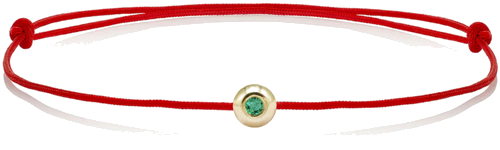 Red string bracelet with a gold bead and emerald (1)
