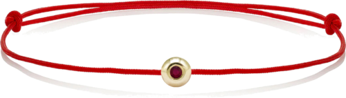 Red thread bracelet with a gold bead and ruby (1)