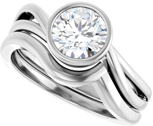 Sužadėtuvių Žiedas „Bezel-Set“ 14k white gold Round 6.5mm (10)