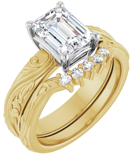 Sužadėtuvių Žiedas „Solitaire Sculptural“ 14k yellow/white gold Emerald 8mm x 6mm (6)