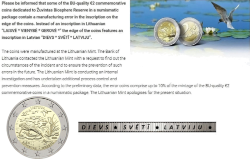 2021 Lithuania Zuvintas UNESCO 2 euro BU coin (MINT ERROR IN THE COIN) (3)