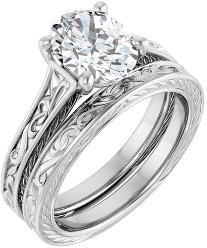 Sužadėtuvių Žiedas „Solitaire Scroll“ 14k white gold Oval 9mm x 7mm (6)