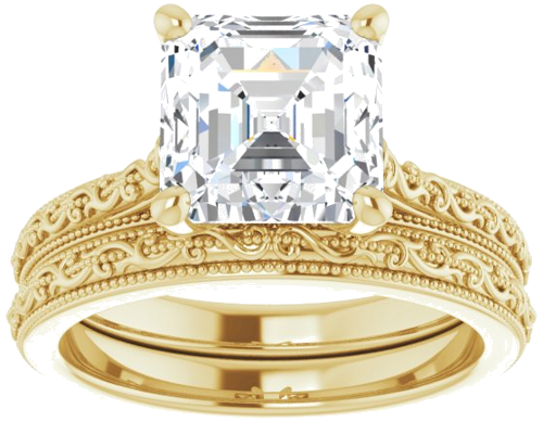 Sužadėtuvių Žiedas „Solitaire Sculptural“ 18k yellow gold Asscher 8mm (8)