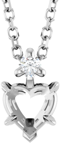 Sterling Silver 5x5 mm Heart .03 CT Natural Diamond Semi-Set 16-18  Necklace (1)
