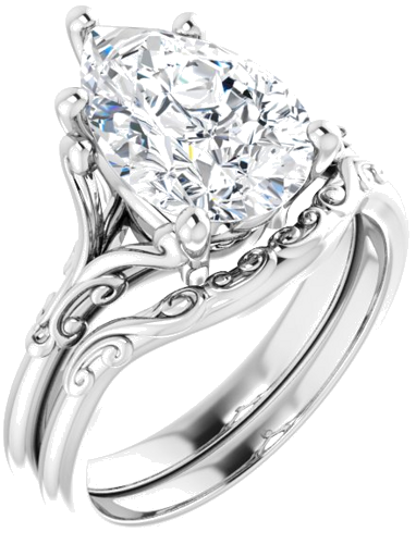 Sužadėtuvių Žiedas „Solitaire“ 585 Baltojo Aukso Pear Shape 12mm x 8mm (6)