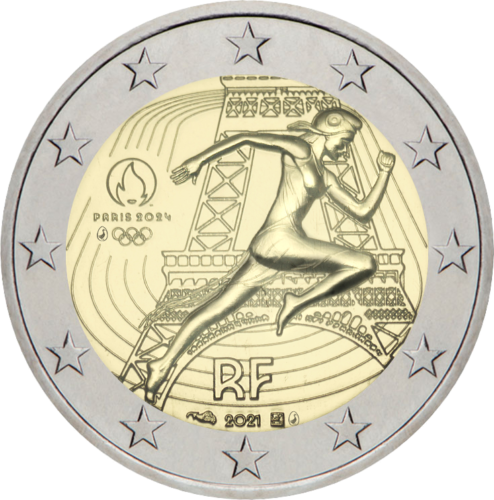 2021 Francijas Parīze 2024 Olimpisko spēļu 2 eiro BU monēta (2)