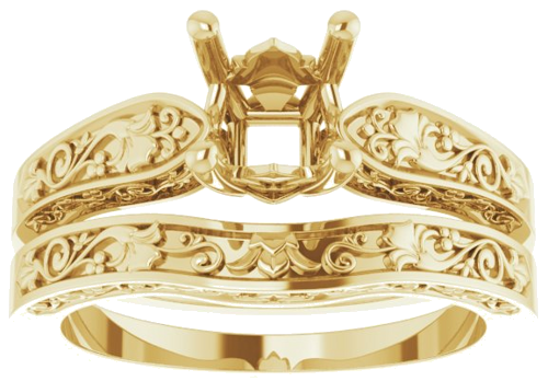 Sužadėtuvių Žiedas „Solitaire Floral“ 14k yellow gold Asscher 5.5mm (8)