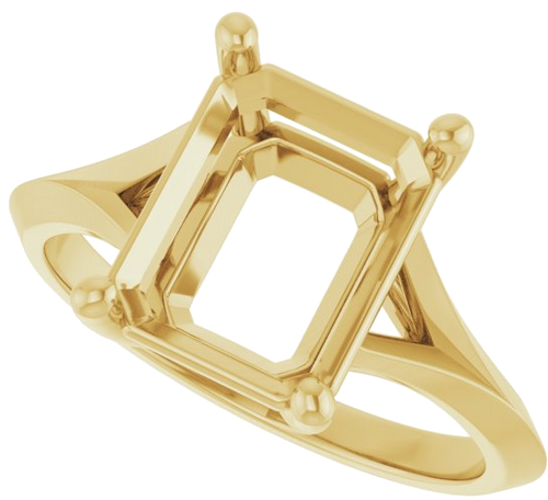 Sužadėtuvių Žiedas „Solitaire Split Shank“ 14k yellow gold Emerald 10mm x 8mm (5)
