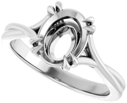 14K White 9x7 mm Oval Solitaire Engagement Ring Mounting (5)