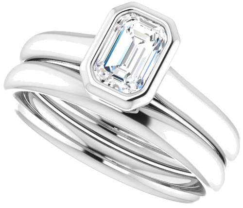 Sužadėtuvių Žiedas „Bezel-Set Solitaire“ 585 Baltojo Aukso Emerald 6mm x 4mm (10)