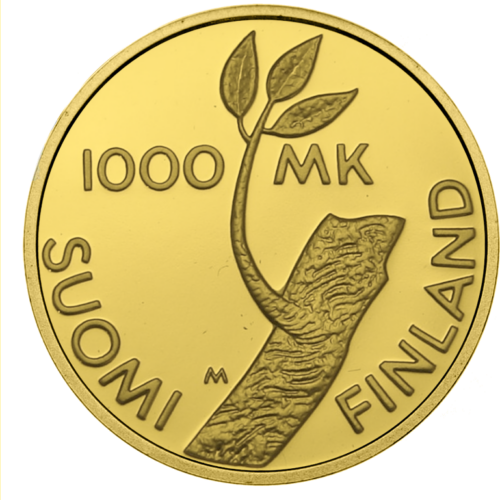 1000 markių Nepriklausomybės 80-metis Suomija 1997 auksinė moneta (1)