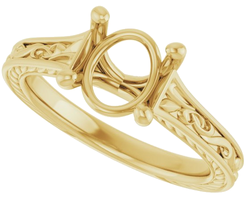 Sužadėtuvių Žiedas „Solitaire Scroll“ 14k yellow gold Oval 9mm x 7mm (5)