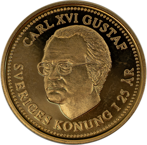 1000 kronu 1998. gadā Zviedrijas zelta monēta - Kārļa XVI Gustava Sudraba jubileja (1)