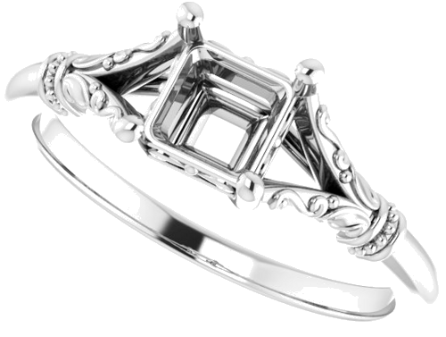 14K White 5 mm Square Solitaire Engagement Ring Mounting (5)