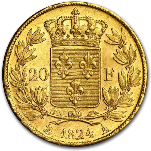 20 Frankų Luisas XVIII 1816-1824 auksinė moneta Prancūzijos Karalystė (2)