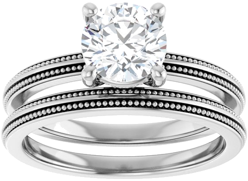 Sužadėtuvių Žiedas „Solitaire Milgrain“ 14k white gold Round 6.5mm (8)