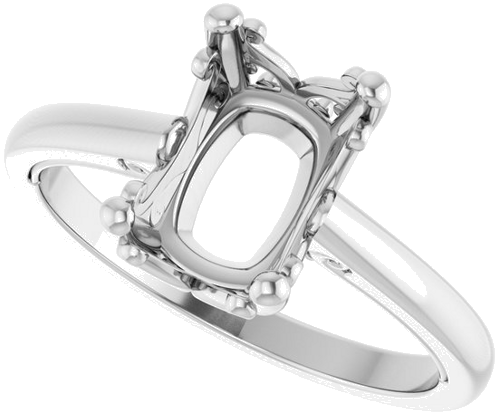 Sužadėtuvių Žiedas „Solitaire Vintage-Inspired Scroll“ 14k white gold Elongated Cushion 9mm x 7mm (5)