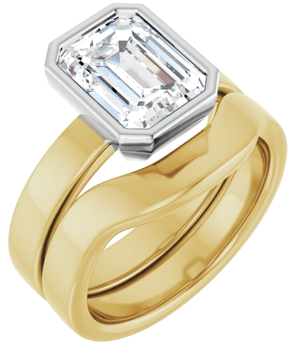 Sužadėtuvių Žiedas „Bezel-Set Solitaire“ 14k yellow/white gold Emerald 9mm x 7mm (6)