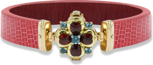 Leather bracelet with a four-leaf clover inlaid with topazes ROYAL CLOVER (2)