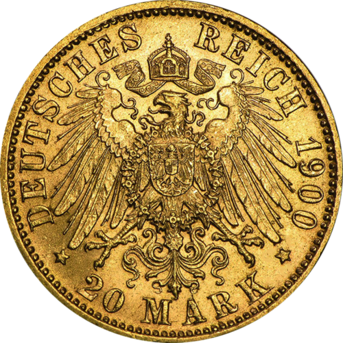 20 Markių Otto (1895-1913) Auksinė moneta Bavarija Vokietijos imperija (2)