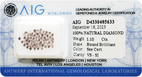 1,10 ct. Кръгли диаманти Fancy Mix Pinkish Brown / VS - SI / 1,50 - 1,60 mm (69 бр.) (1)