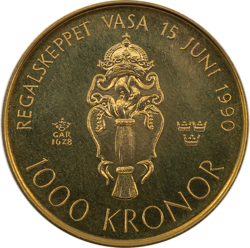 1000 kronor Carl XVI Gustaf Royal ship Vaasa 1990 Sweden gold coin (2)