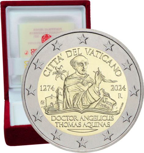 2024 Vatikanas Šv. Tomas Akvinietis 2 eurų Proof moneta (1)