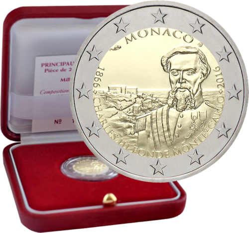 2016 Монако Основание Монте-Карло Карлом III монета 2 евро (2)