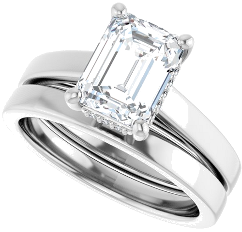 Sužadėtuvių Žiedas „Hidden Halo-Style“ 14k white gold Emerald 8mm x 6mm (10)