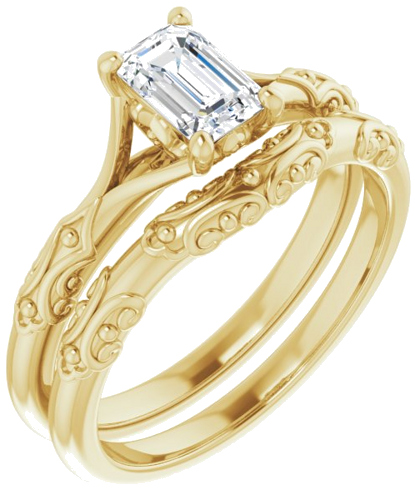 Sužadėtuvių Žiedas „Solitaire Sculptural“ 14k yellow gold Emerald 6mm x 4mm (6)