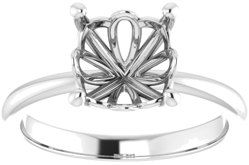 14K White 8 mm Cushion Solitaire Engagement Ring Mounting (3)