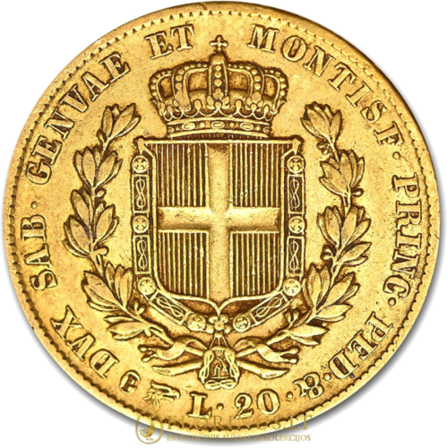 20 Lirų auksinė moneta Carlo Alberto, Sardinijos Karalystė (2)