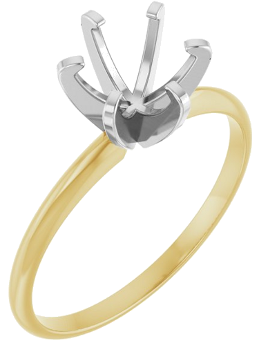14K Yellow White 6.6-7.2 mm Round 6-Prong Solitaire Engagement Ring Mounting (1)