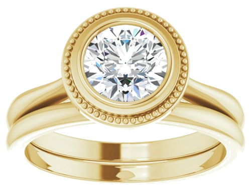 Sužadėtuvių Žiedas „Bezel-Set Solitaire Milgrain“ 14k yellow gold Round 6.5mm (8)