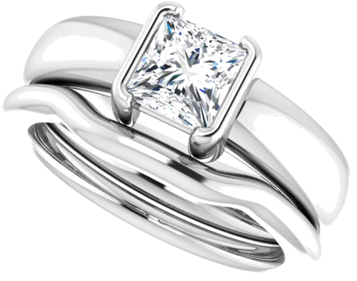 14K White 5.5 x 5.5 mm Square Half Bezel Solitaire Engagement Ring Mounting (10)