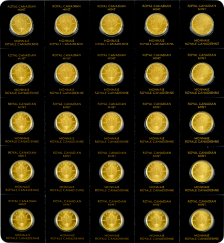 25 x 1 g Maplegram 2025 Kanada Klevo lapo auksinės monetos (3)
