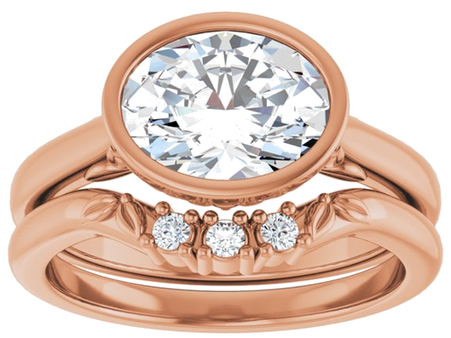 Sužadėtuvių Žiedas „Bezel-Set“ 10k rose gold Oval 9mm x 7mm (8)